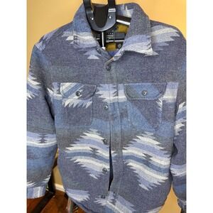 Jachs New York Mens Blue Southwestern Geometric Quilted Shirt Jacket Size M